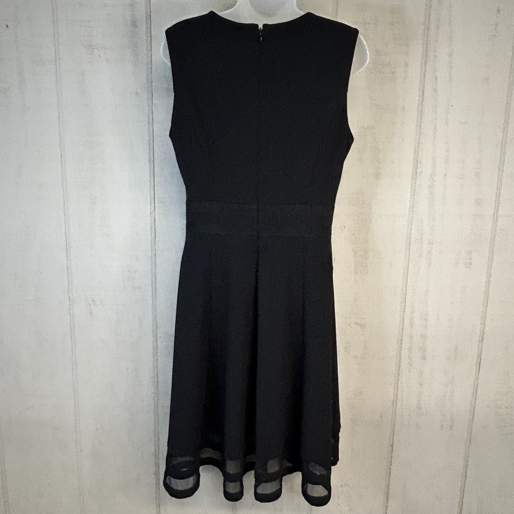 Calvin Klein Womens Midi Dress Size 10 A Line Round Neck Sleeveless Ruffle Black - Picture 3 of 10